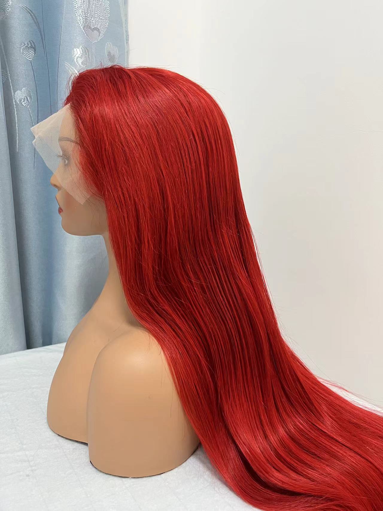 13*4 Transparent Lace Front Colored Wigs 180 Density - Red
