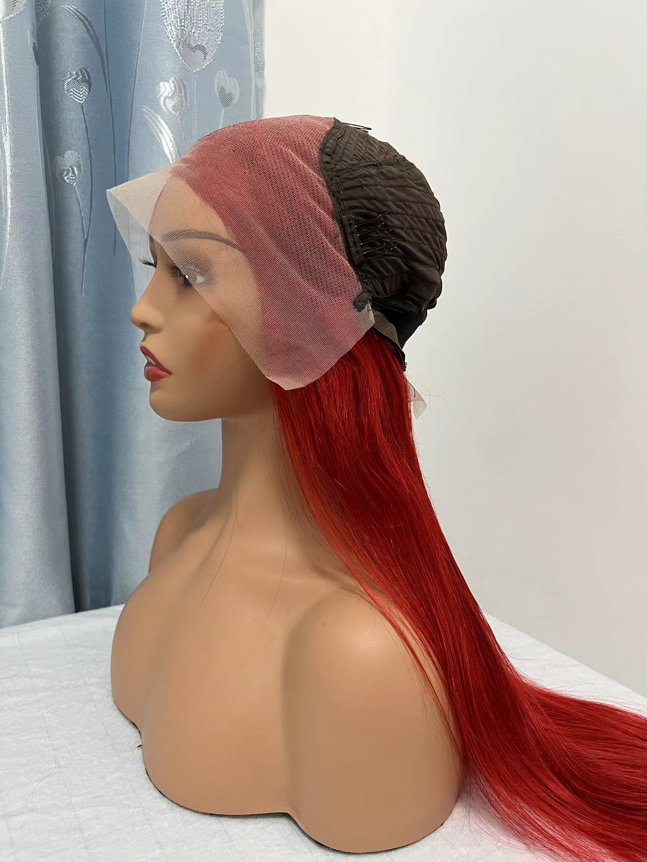 13*4 Transparent Lace Front Colored Wigs 180 Density - Red