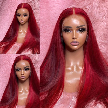 13*4 Transparent Lace Front Colored Wigs 180 Density - Red