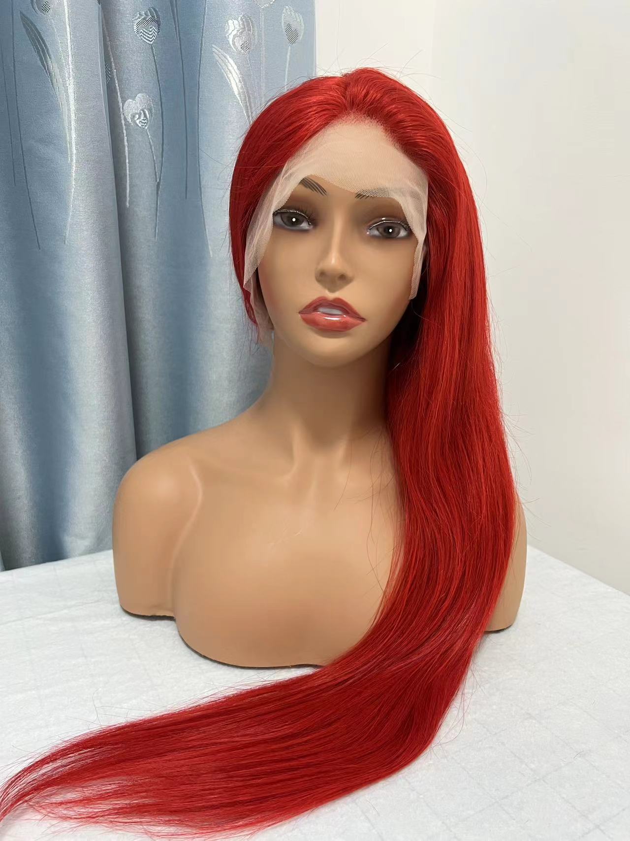 13*4 Transparent Lace Front Colored Wigs 180 Density - Red