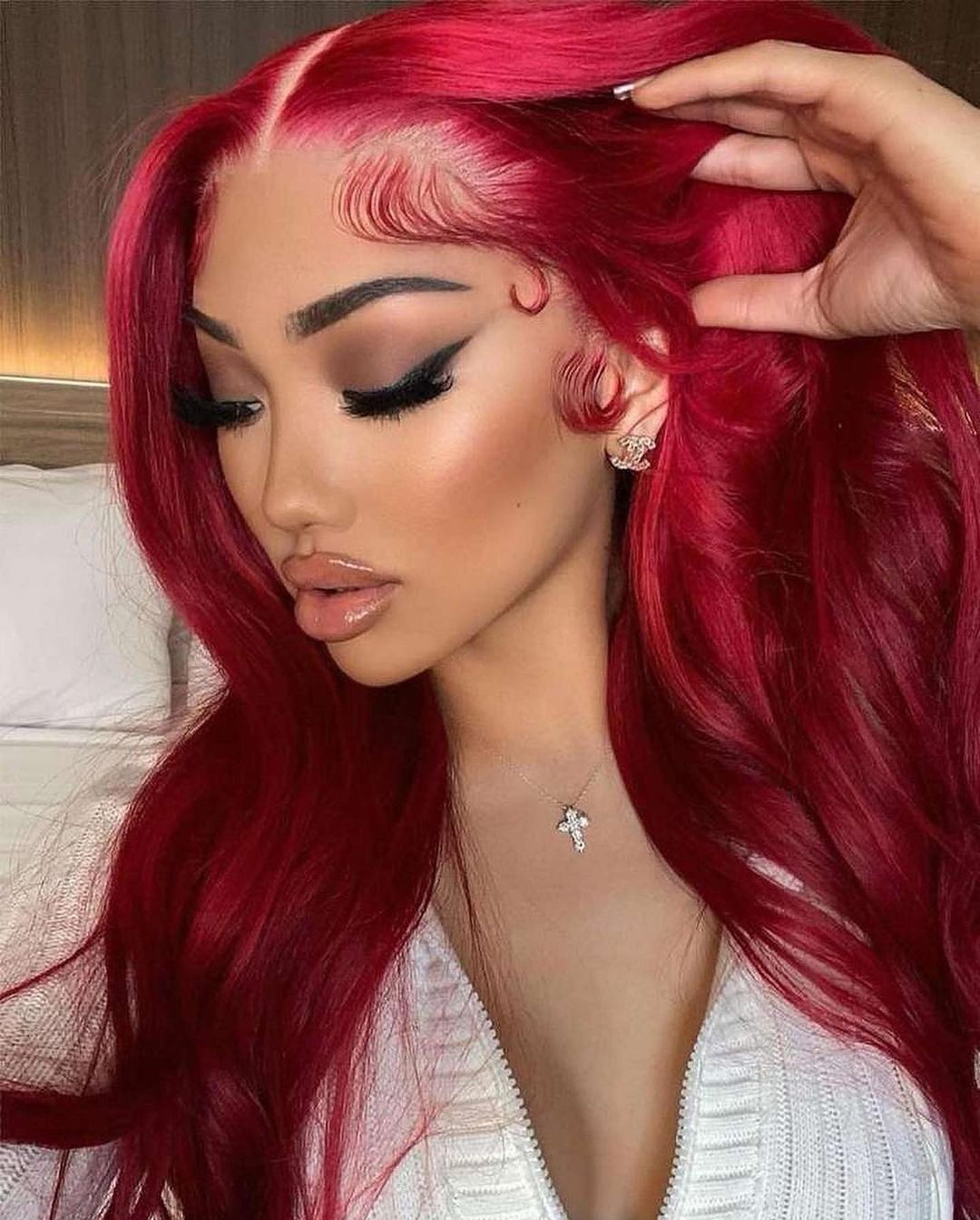 13*4 Transparent Lace Front Colored Wigs 180 Density - Red