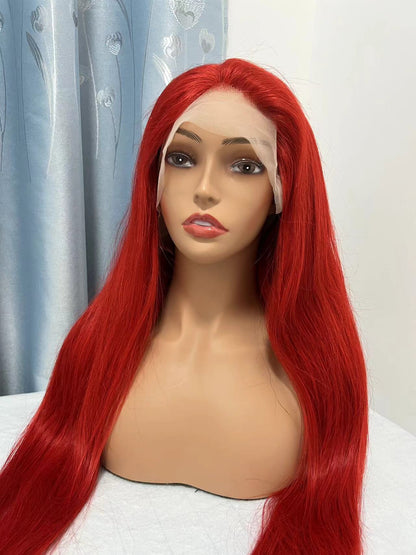 13*4 Transparent Lace Front Colored Wigs 180 Density - Red