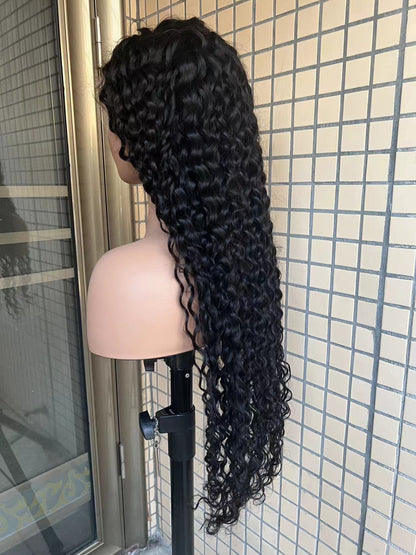 Pre-made 10A Top Virgin Water Wave 13x4 Transparent Lace Frontal Wigs - 180% Density
